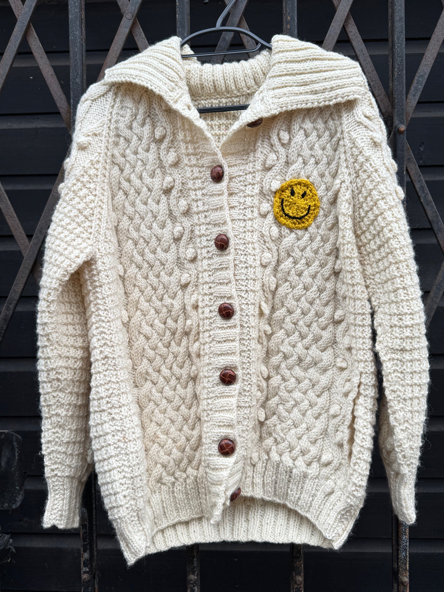 Women's cream bobble cable knit cardigan