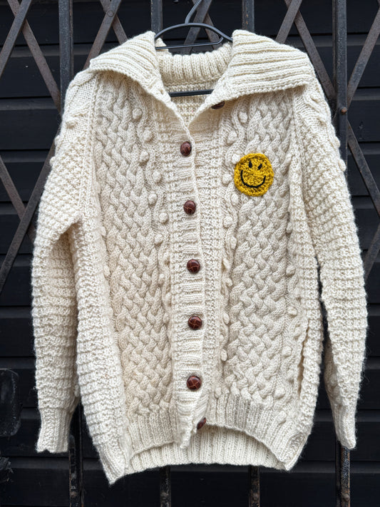 Women's cream bobble cable knit cardigan