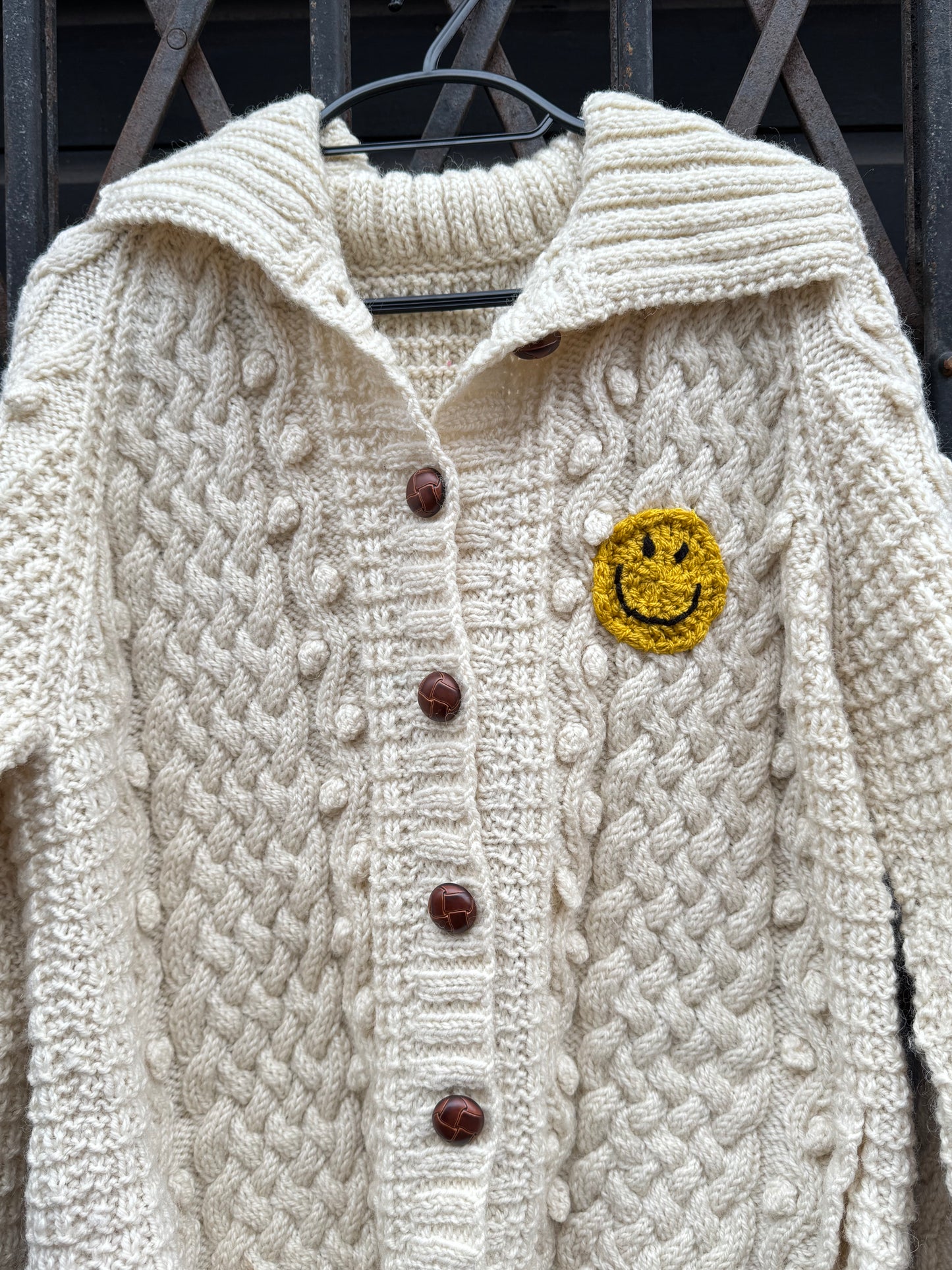 Women's cream bobble cable knit cardigan