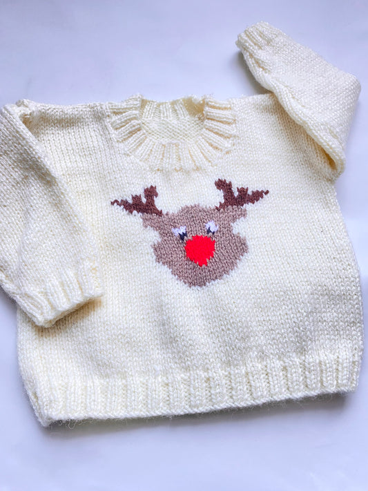 Cream reindeer logo Jumper (12-18 months)