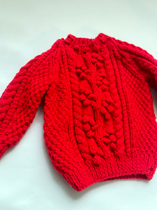 Red Christmas bobble cable jumper (3-6 months)