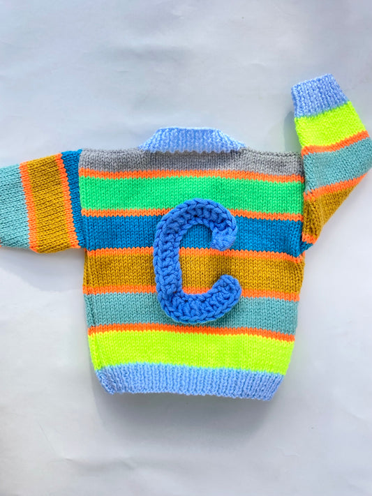 Blue and neon pop striped cardigan (3-6 months)