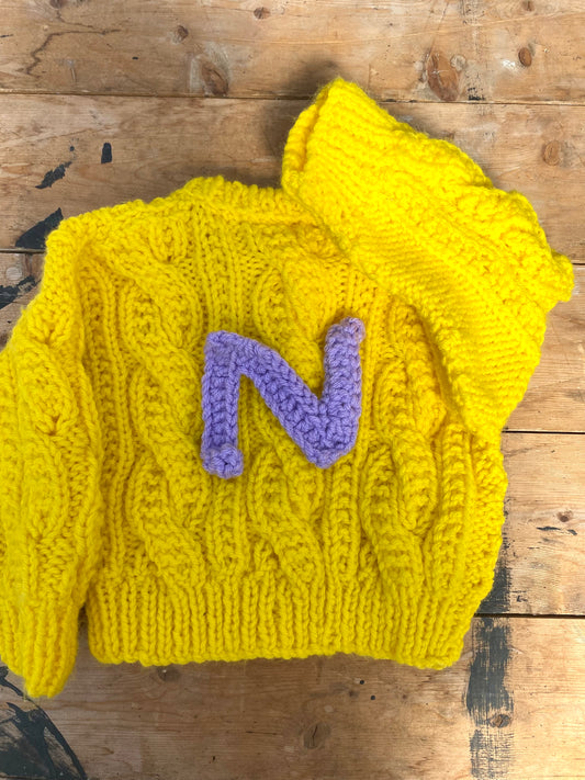 Yellow chunky cable cardigan (12-18 months)