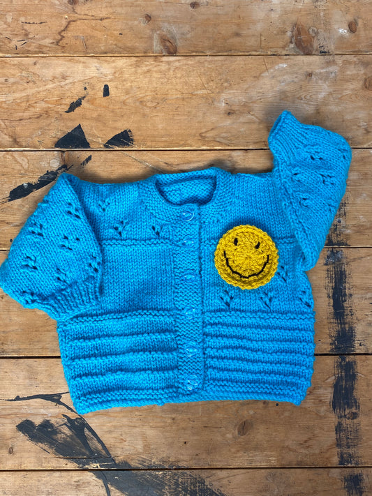 Bright blue patchwork stitch cardigan (3-6 months)