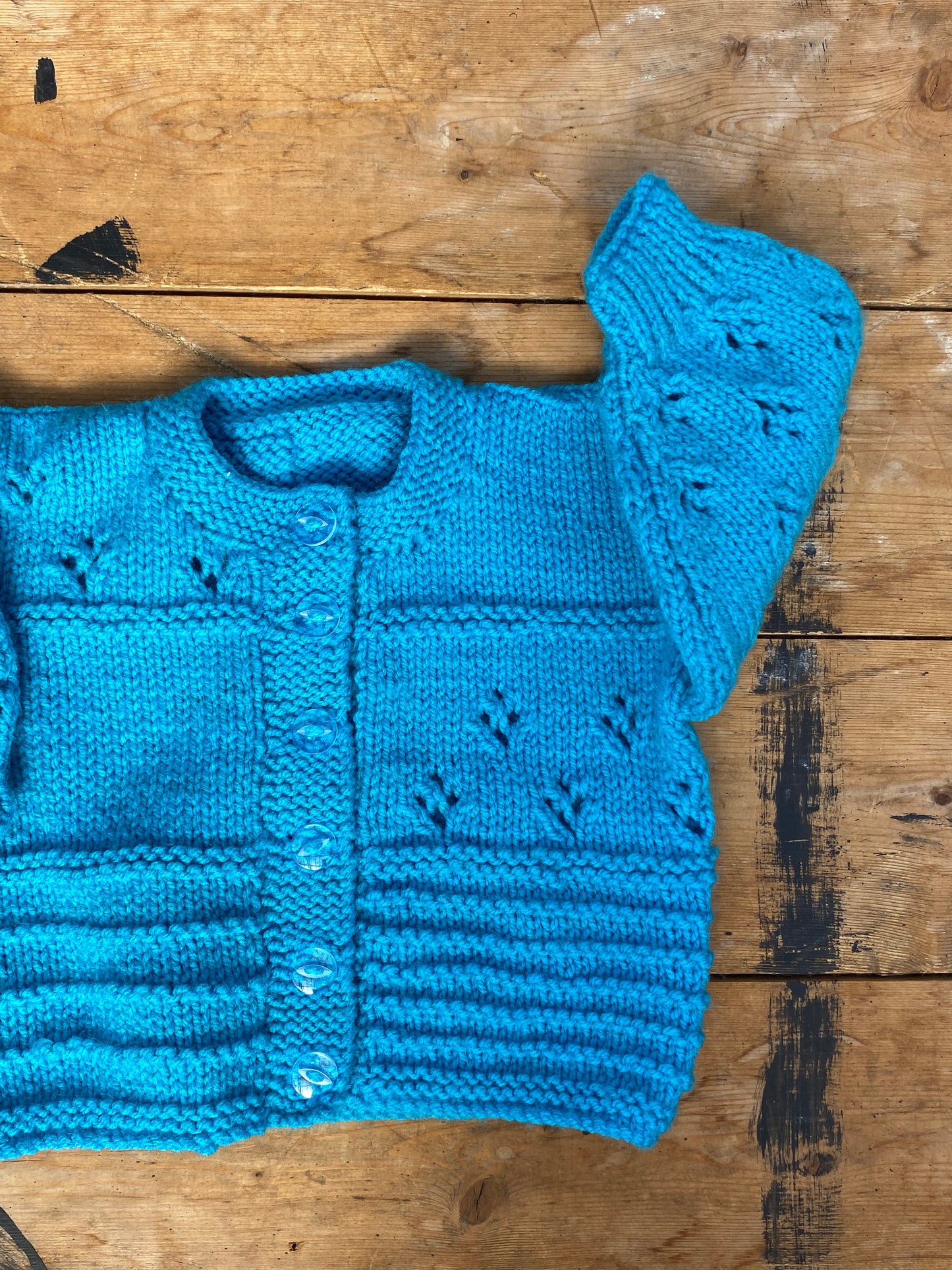 Bright blue patchwork stitch cardigan (3-6 months)