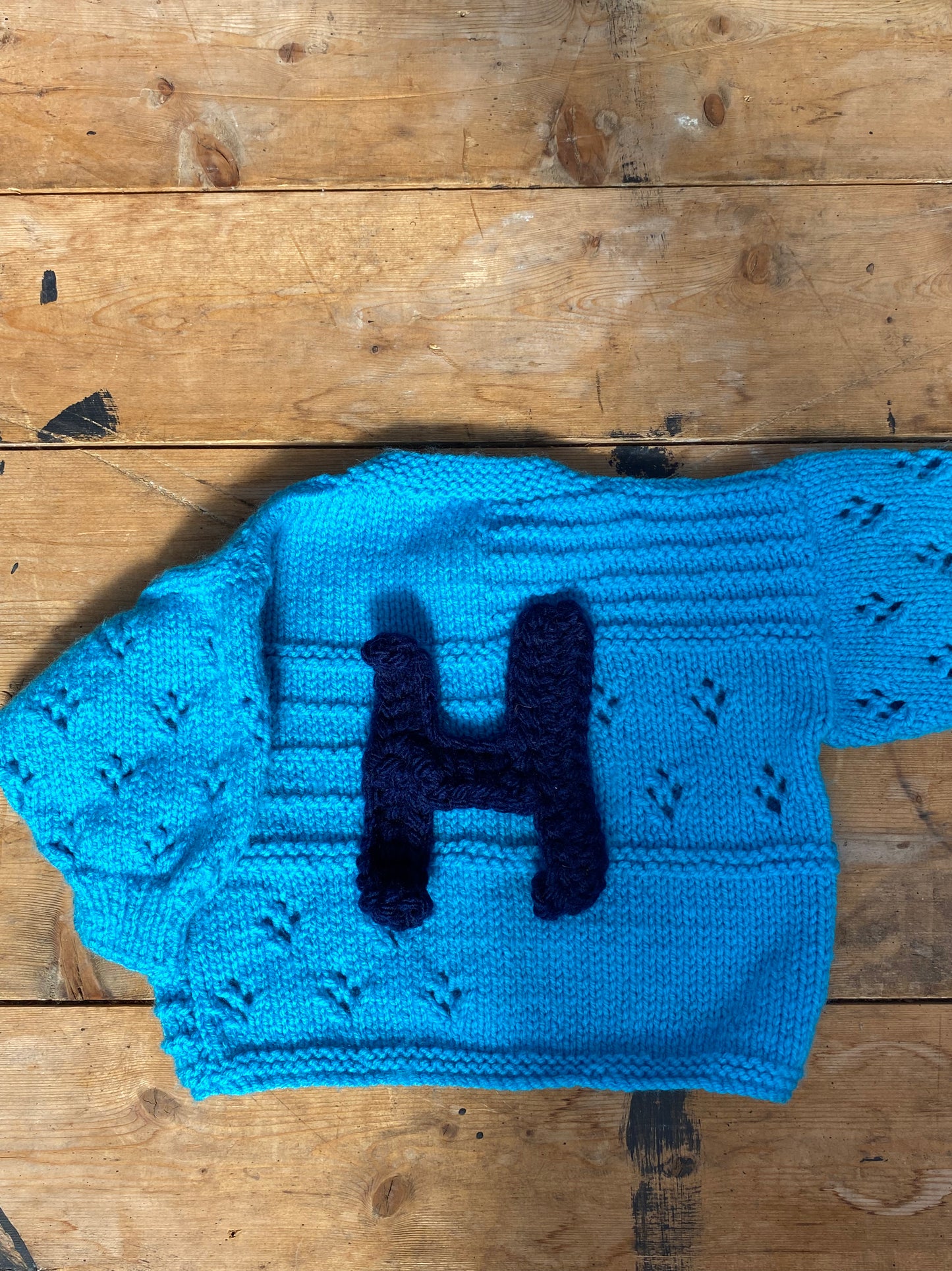 Bright blue patchwork stitch cardigan (3-6 months)