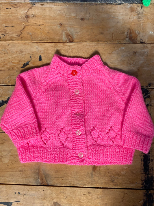 Neon pink pointelle stitch cardigan (3-6 months)