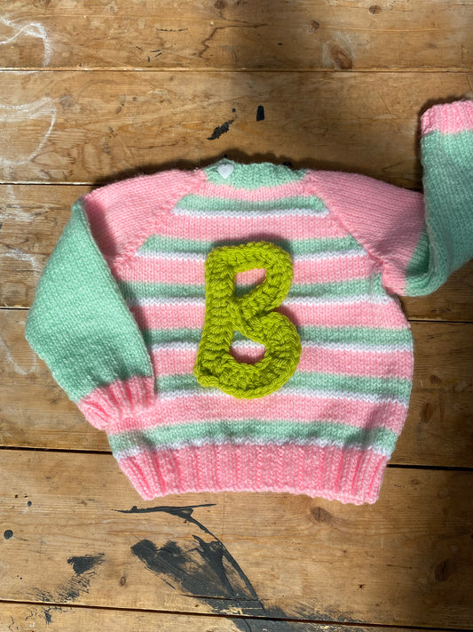 Pastel pink, green and white stripe jumper (3-6 months)