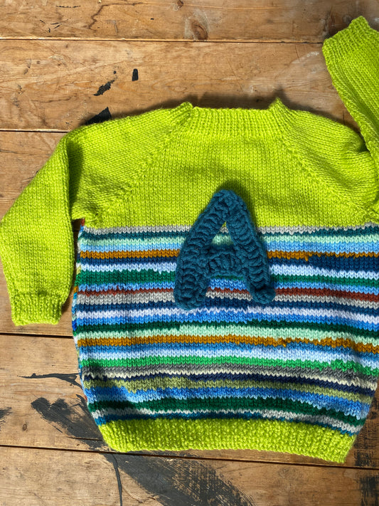 Lime green multi stripe jumper (2-3 years)