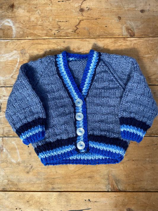 Blue tipping stripe cardigan (0-3 months)