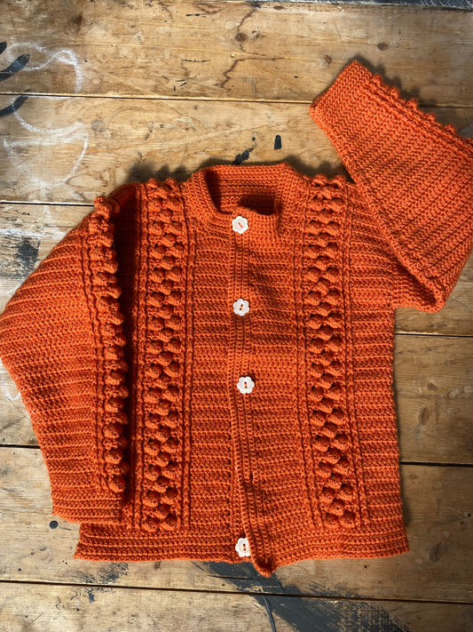 Burnt orange crochet bobble stitch cardigan (18-24 months)