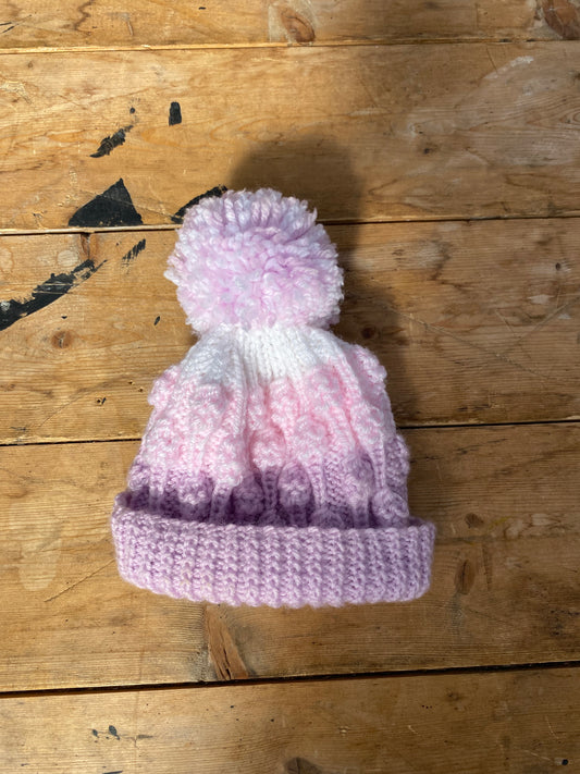 Pastel bobble stitch beanie hat (0-3 months)