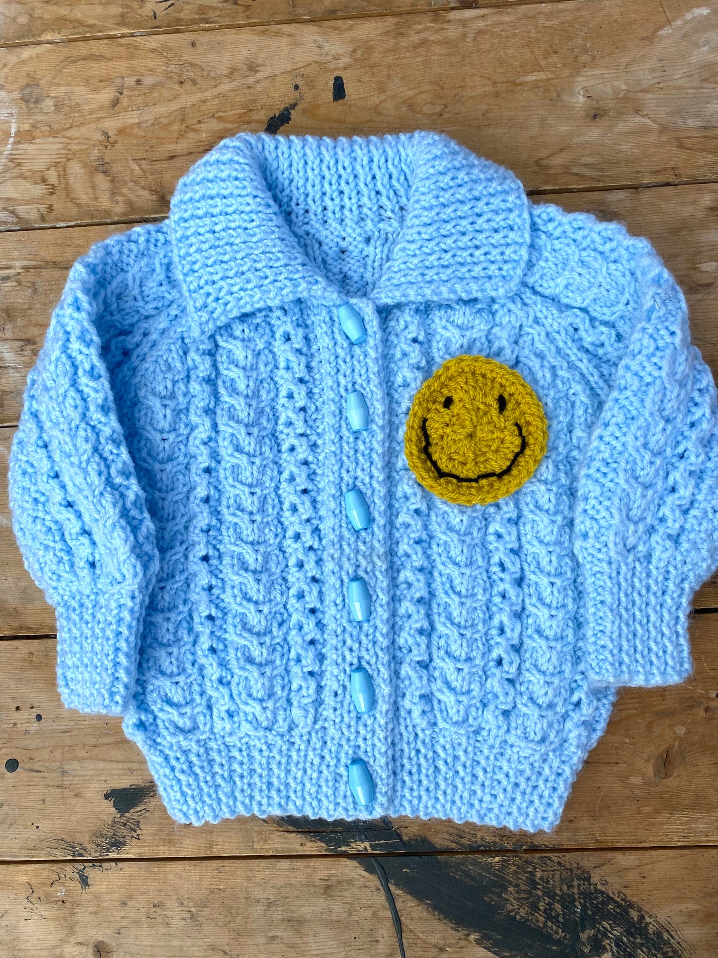 Soft blue cable stitch collared cardigan (6-12 months)