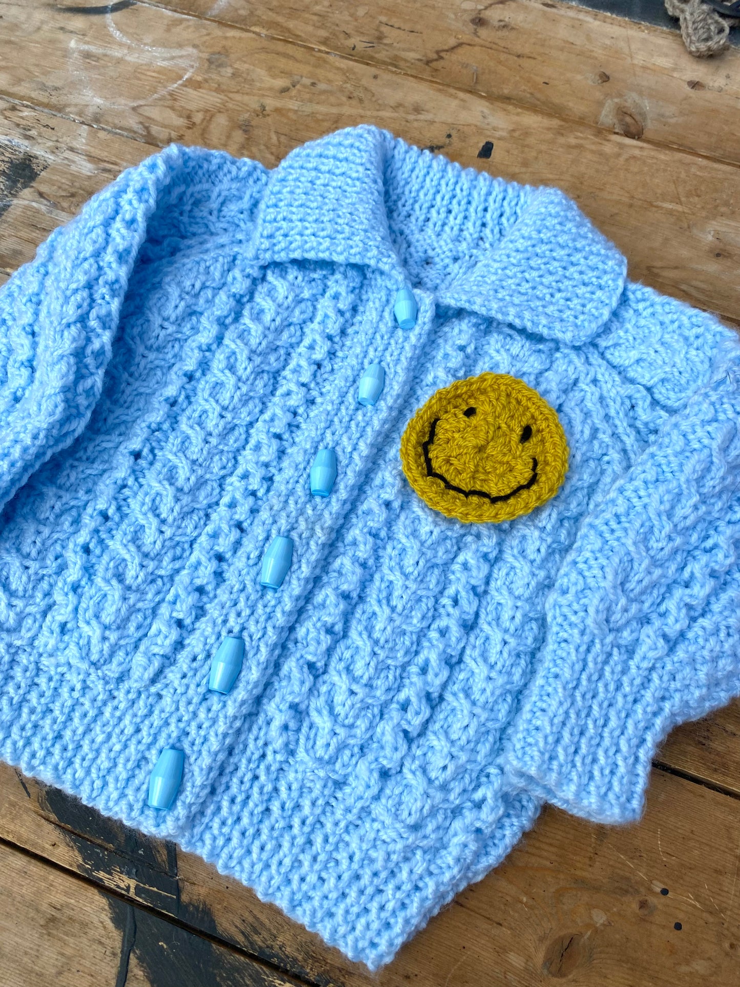Soft blue cable stitch collared cardigan (6-12 months)