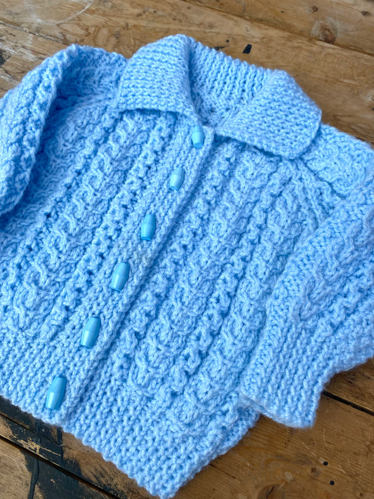 Soft blue cable stitch collared cardigan (6-12 months)