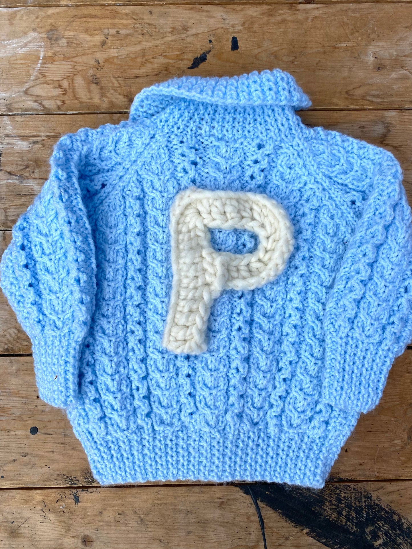 Soft blue cable stitch collared cardigan (6-12 months)