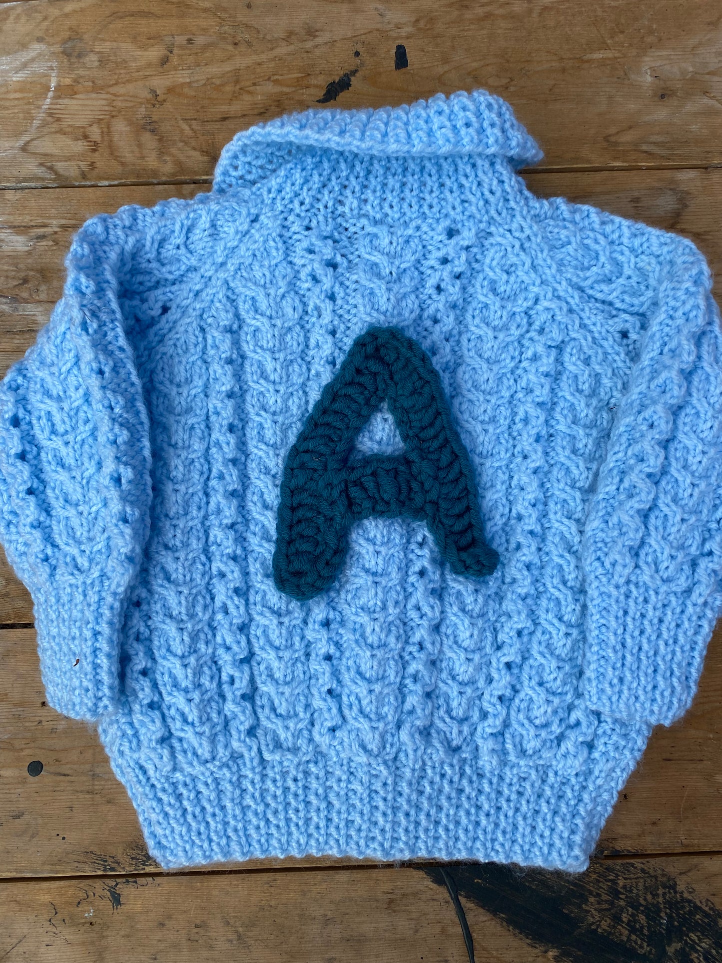Soft blue cable stitch collared cardigan (6-12 months)