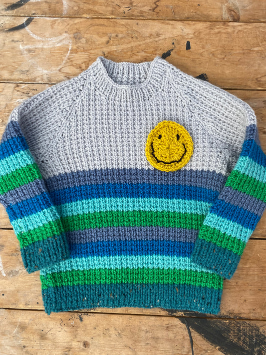 Grey, green and blue ribbed jumper (2-3 years)