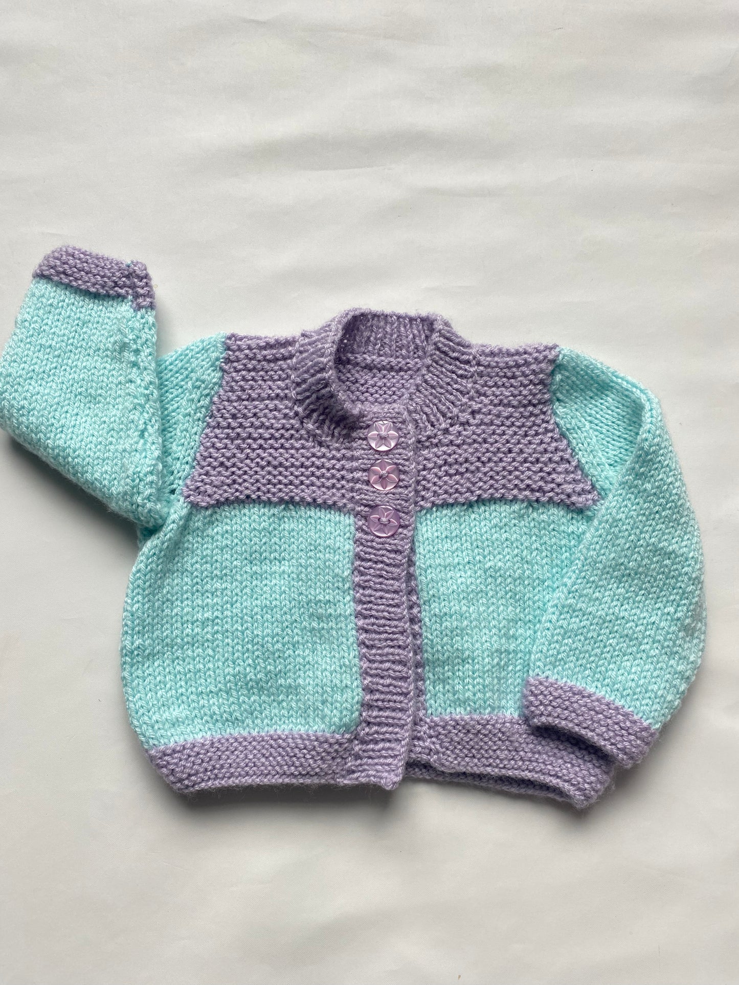 Aqua and soft Lilac colourblock Cardigan (3-6m)