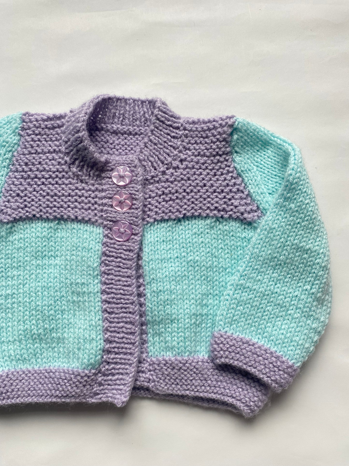 Aqua and soft Lilac colourblock Cardigan (3-6m)