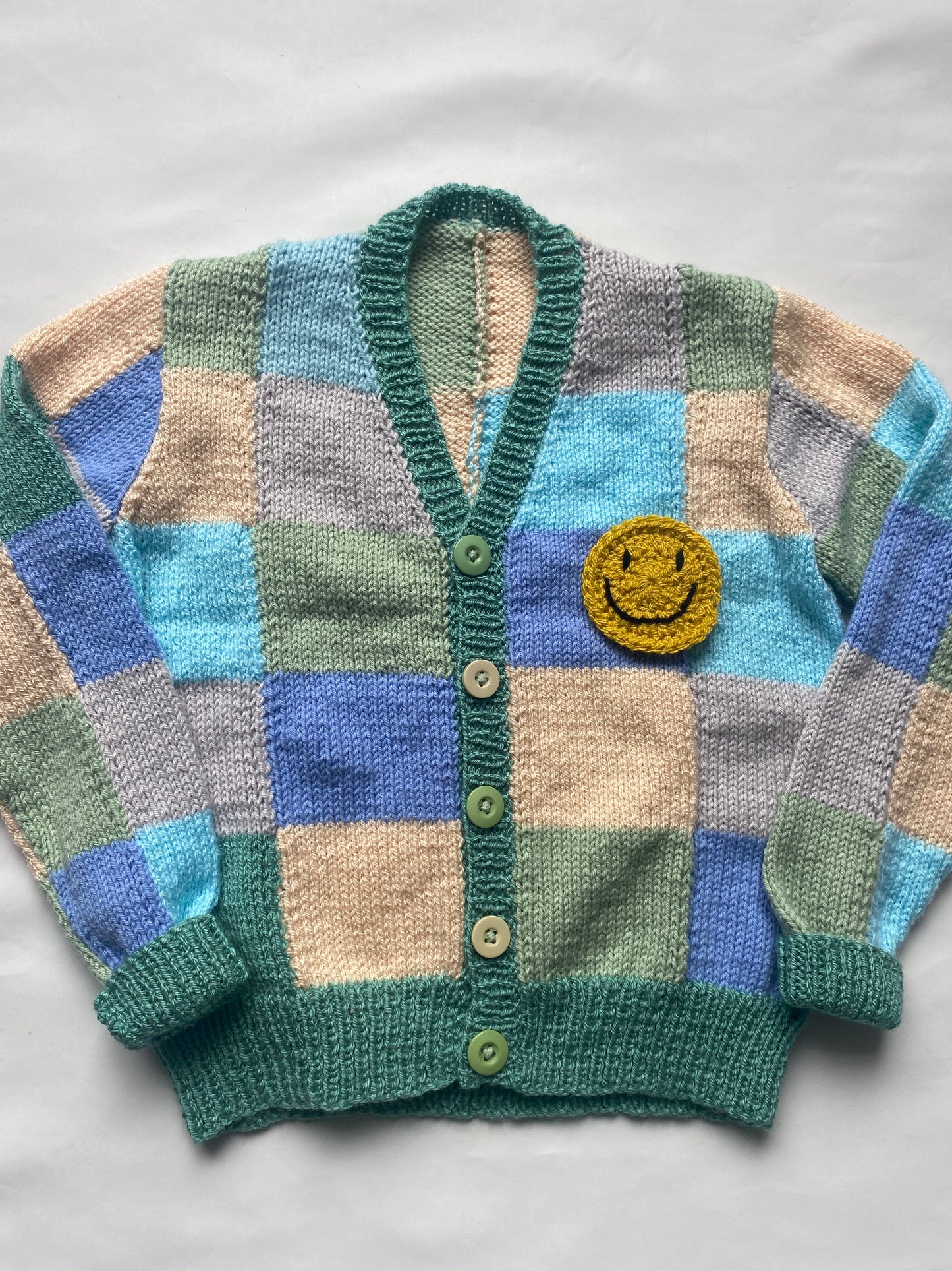 Patchwork blues/greens tonal Cardigan (4-5 years)