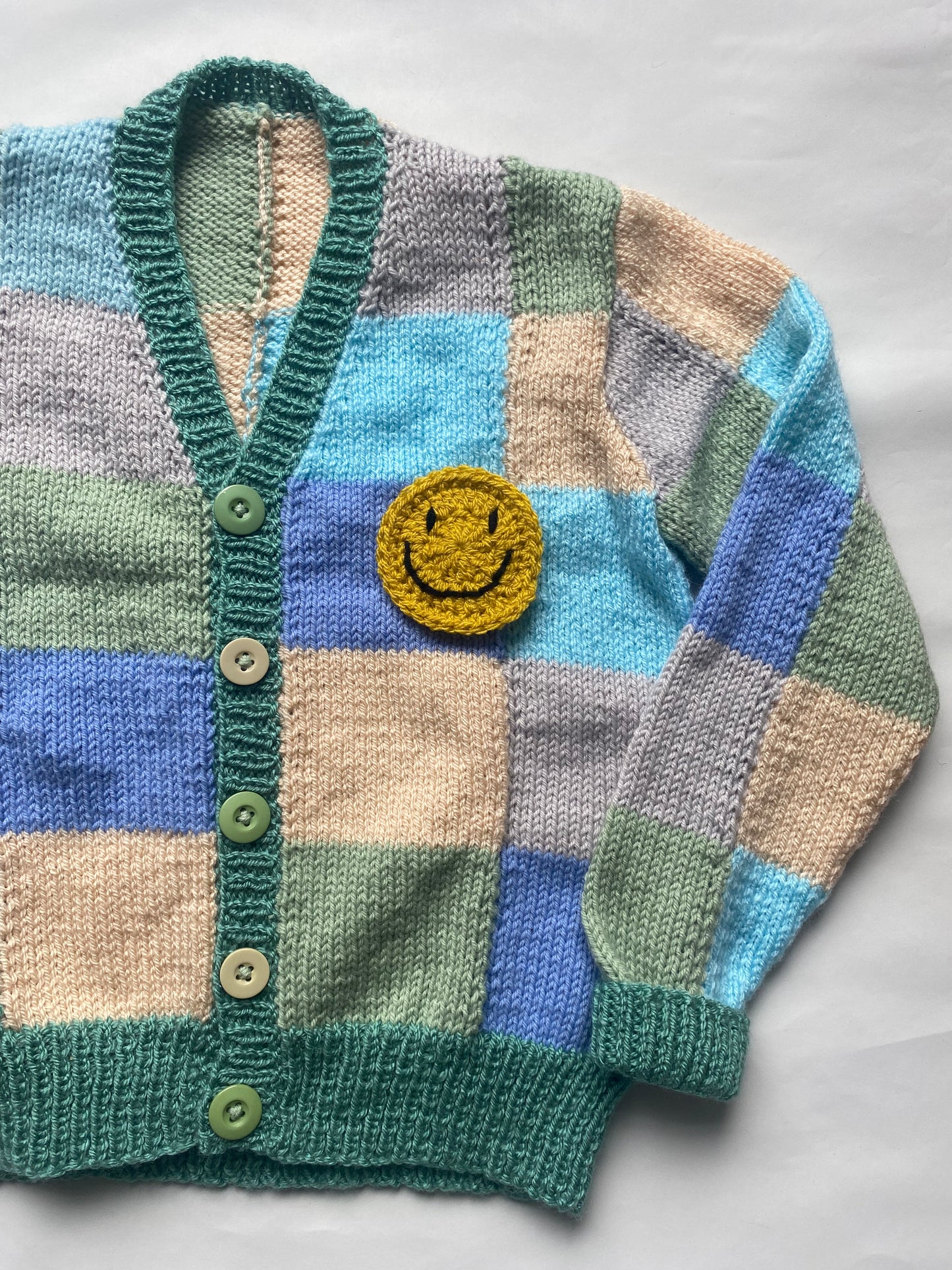 Patchwork blues/greens tonal Cardigan (4-5 years)