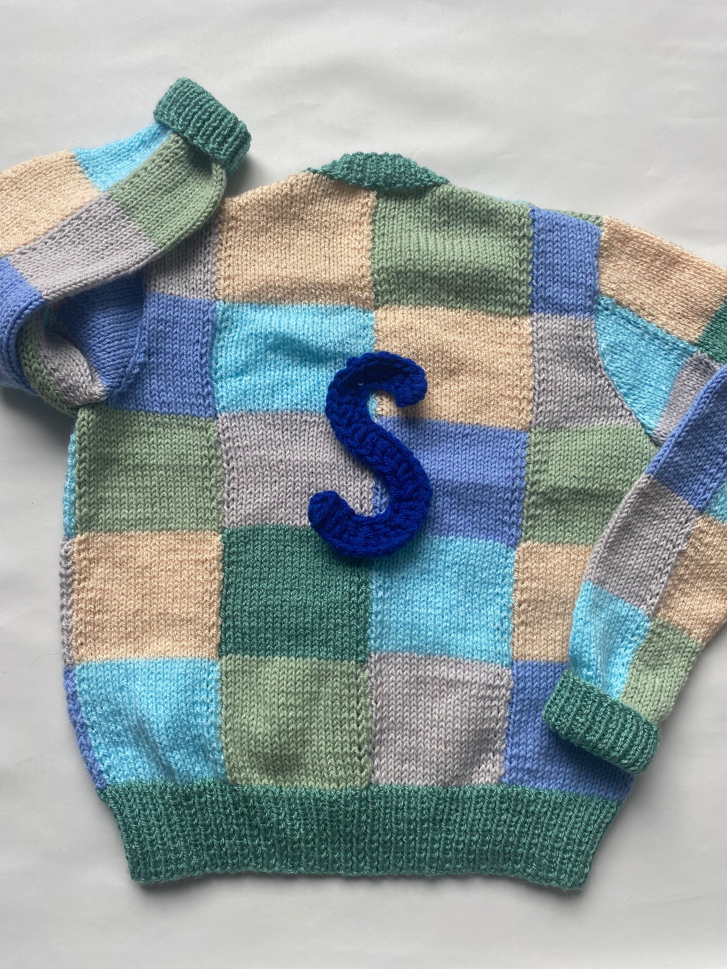 Patchwork blues/greens tonal Cardigan (4-5 years)