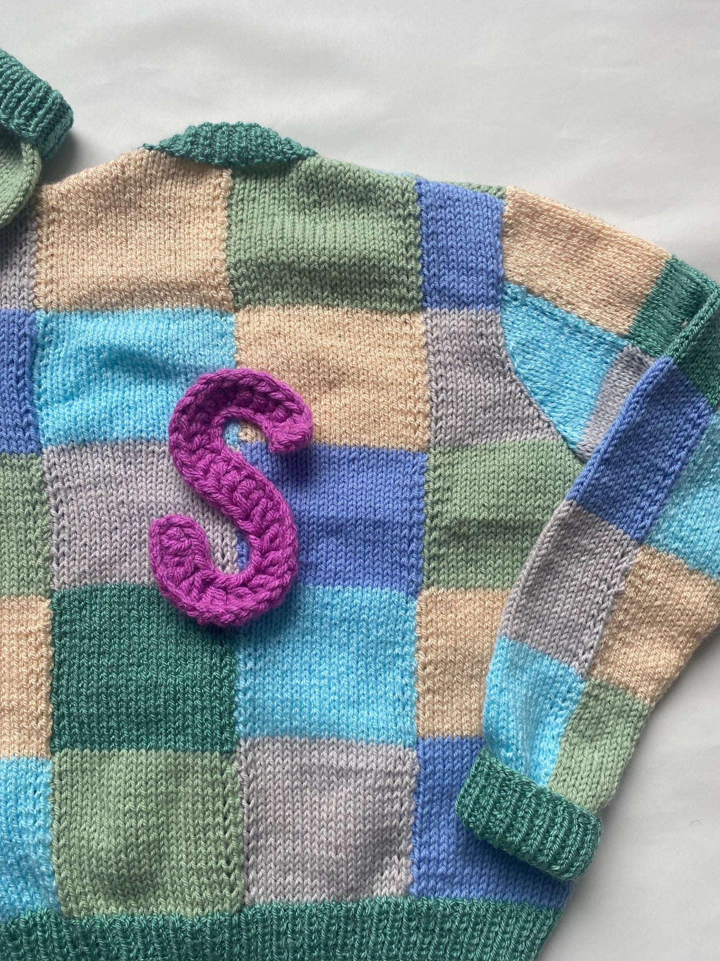 Patchwork blues/greens tonal Cardigan (4-5 years)