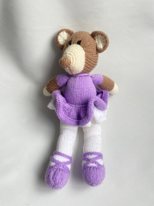 Hand Knitted lilac ballerina bear Toy