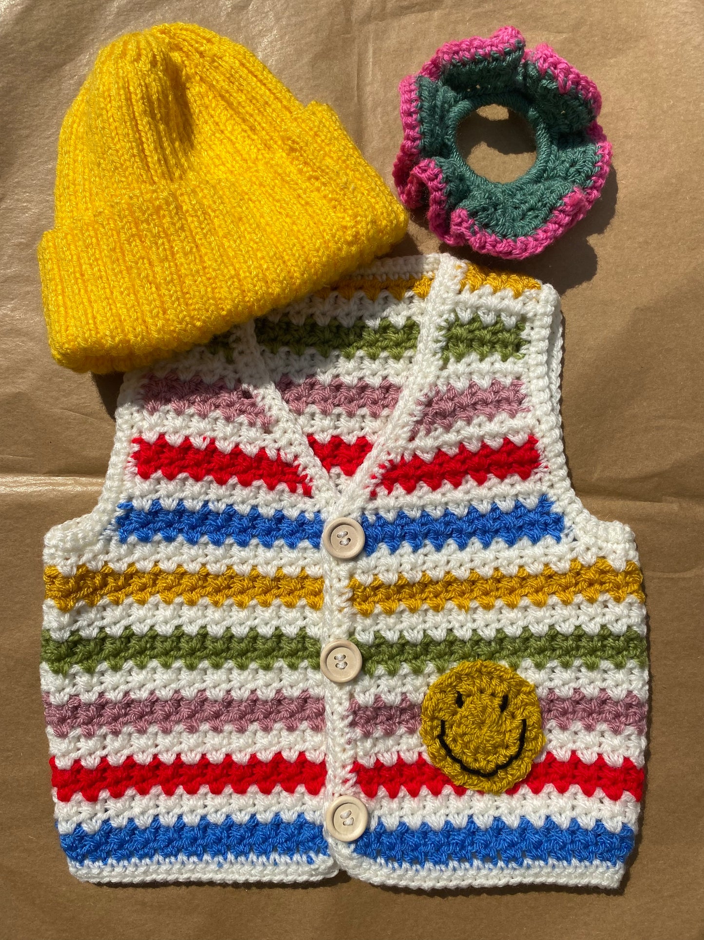 Rainbow stripe crochet waistcoat (2-3 years)