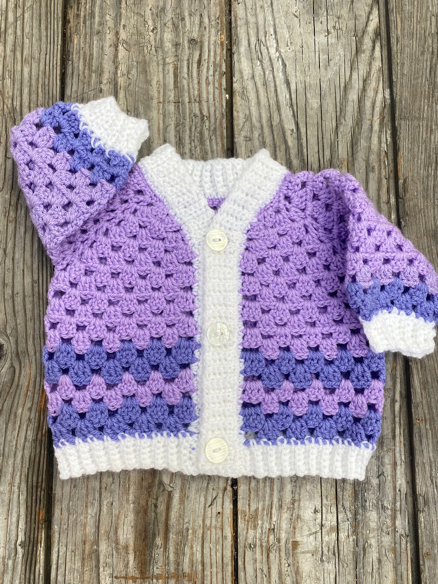 Purple crochet cardigan (3-6 months)
