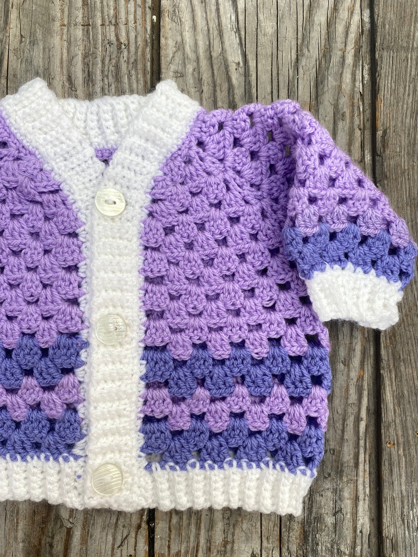 Purple crochet cardigan (3-6 months)