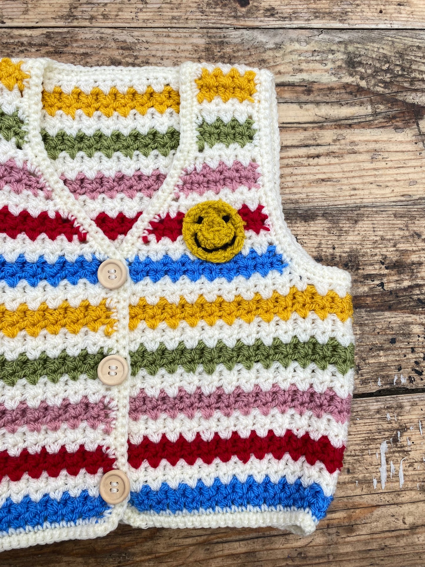 Rainbow stripe crochet waistcoat (3-4 years)