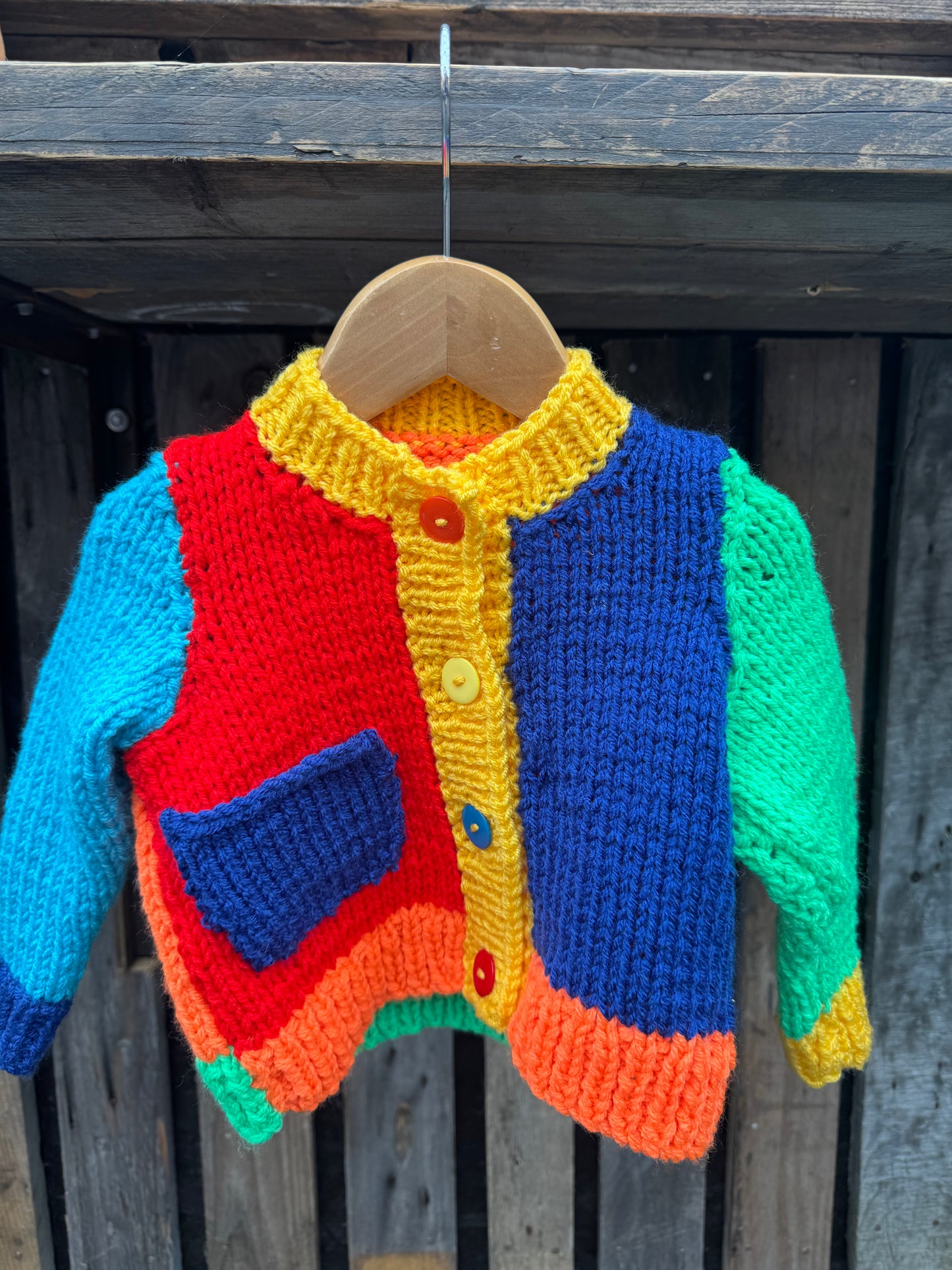 Primary colour-block chunky knit cardigan with pocket (1-2 years)