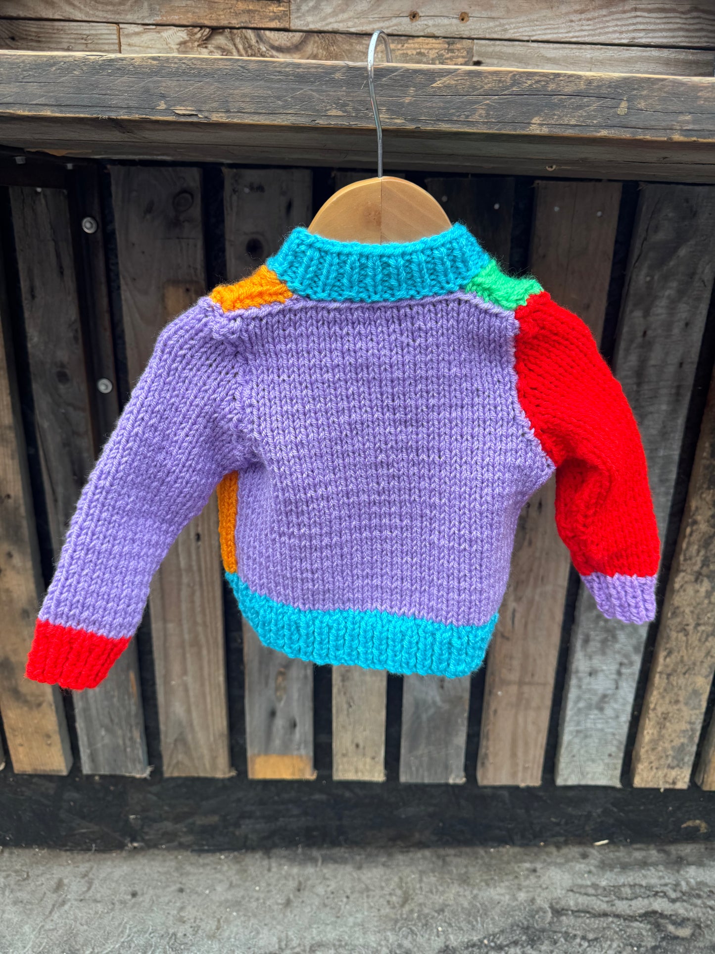 Red/Green/Purple/Blue colour-block chunky knit cardigan (6-12 months)