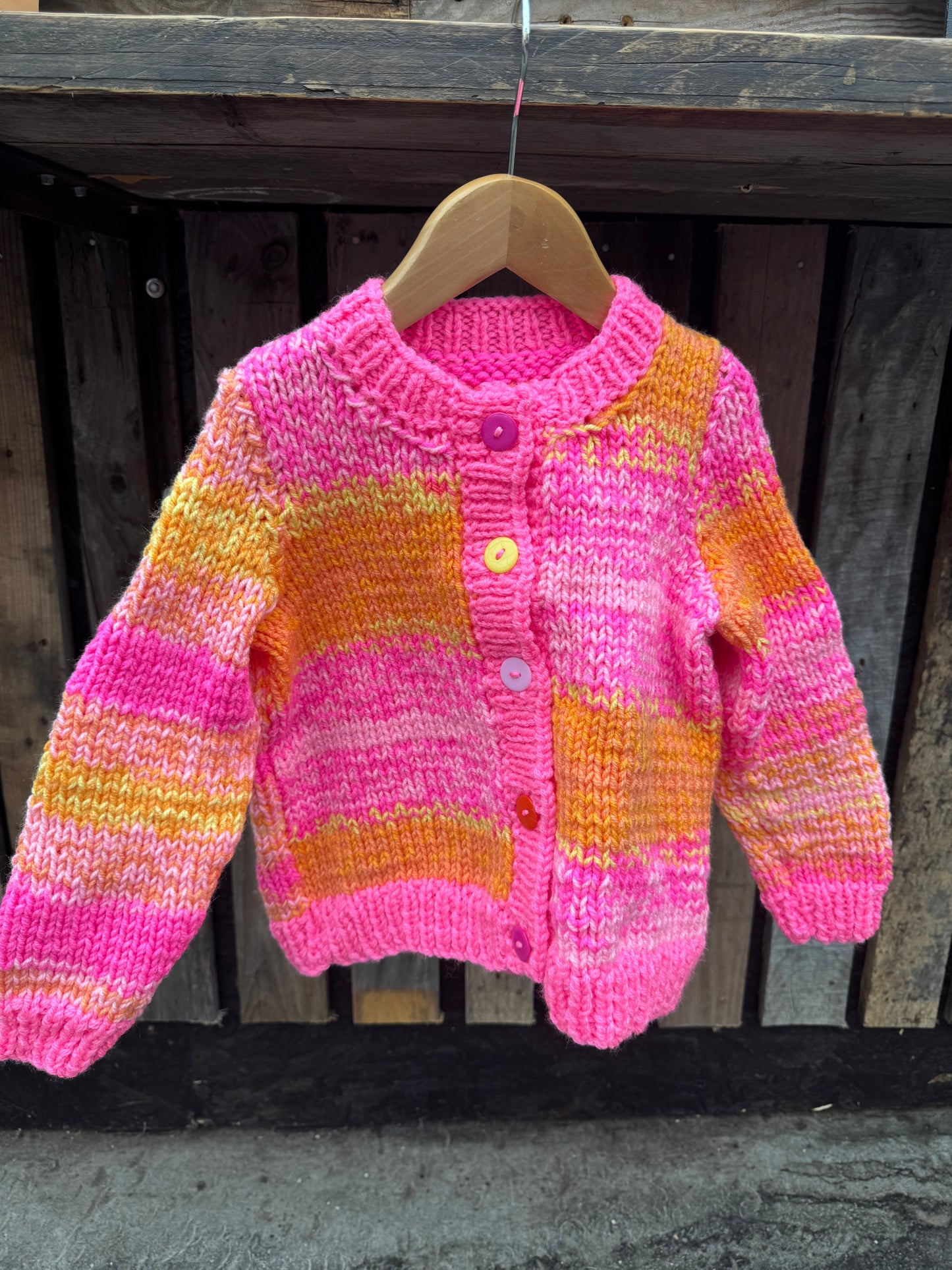 Neon Pink twisted yarn chunky knit cardigan (5-6 years)
