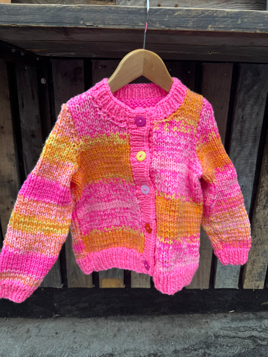 Neon Pink twisted yarn chunky knit cardigan (5-6 years)