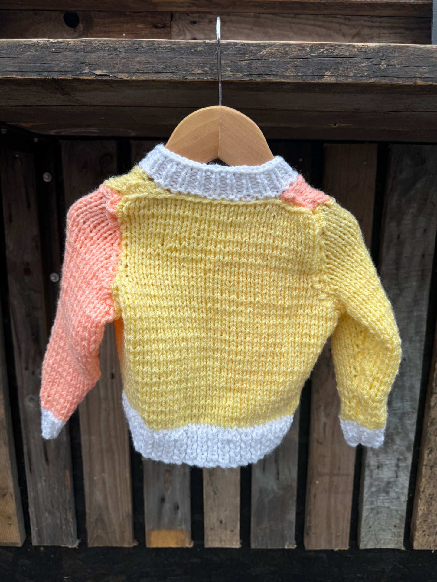 Lemon/Peach/Cream colour-block chunky knit cardigan (6-12 months)