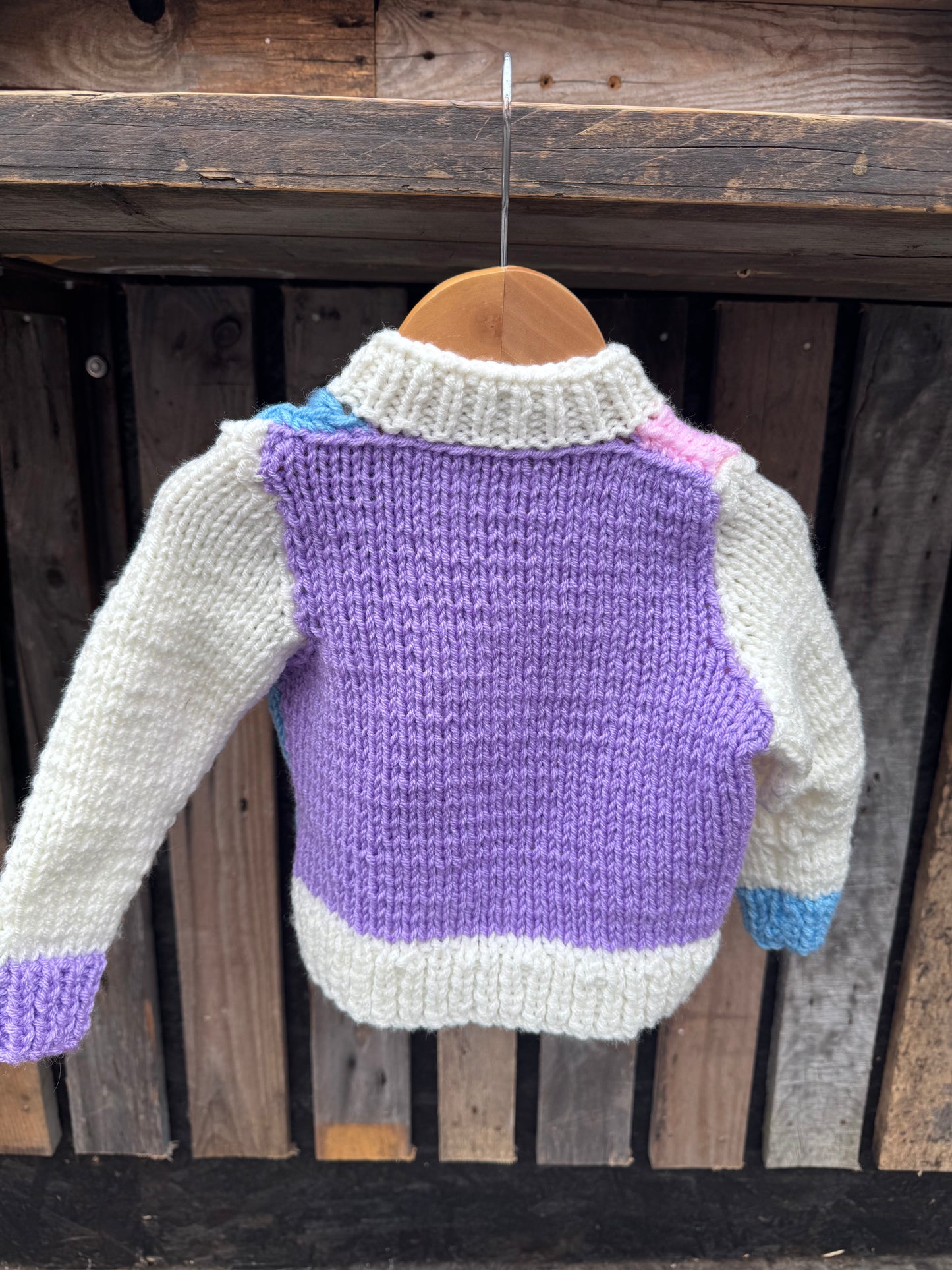 Pink/Blue/Lilac colour-block chunky knit cardigan (1-2 years)