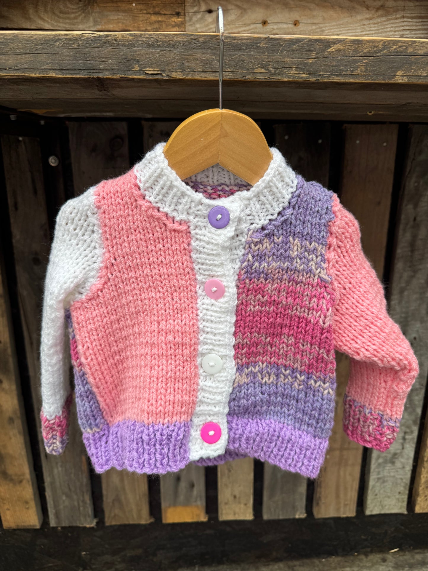 Lilac and peach colour-block chunky knit cardigan (1-2 years)