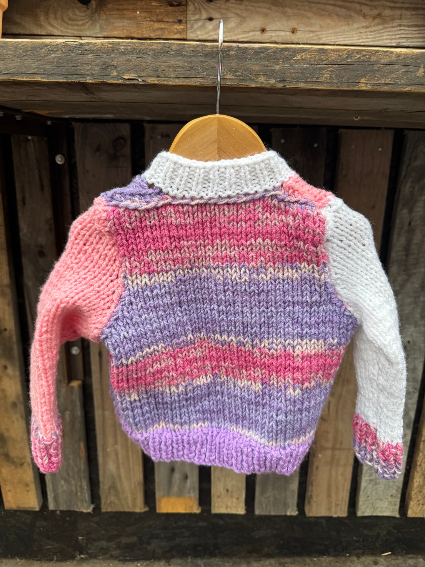 Lilac and peach colour-block chunky knit cardigan (1-2 years)