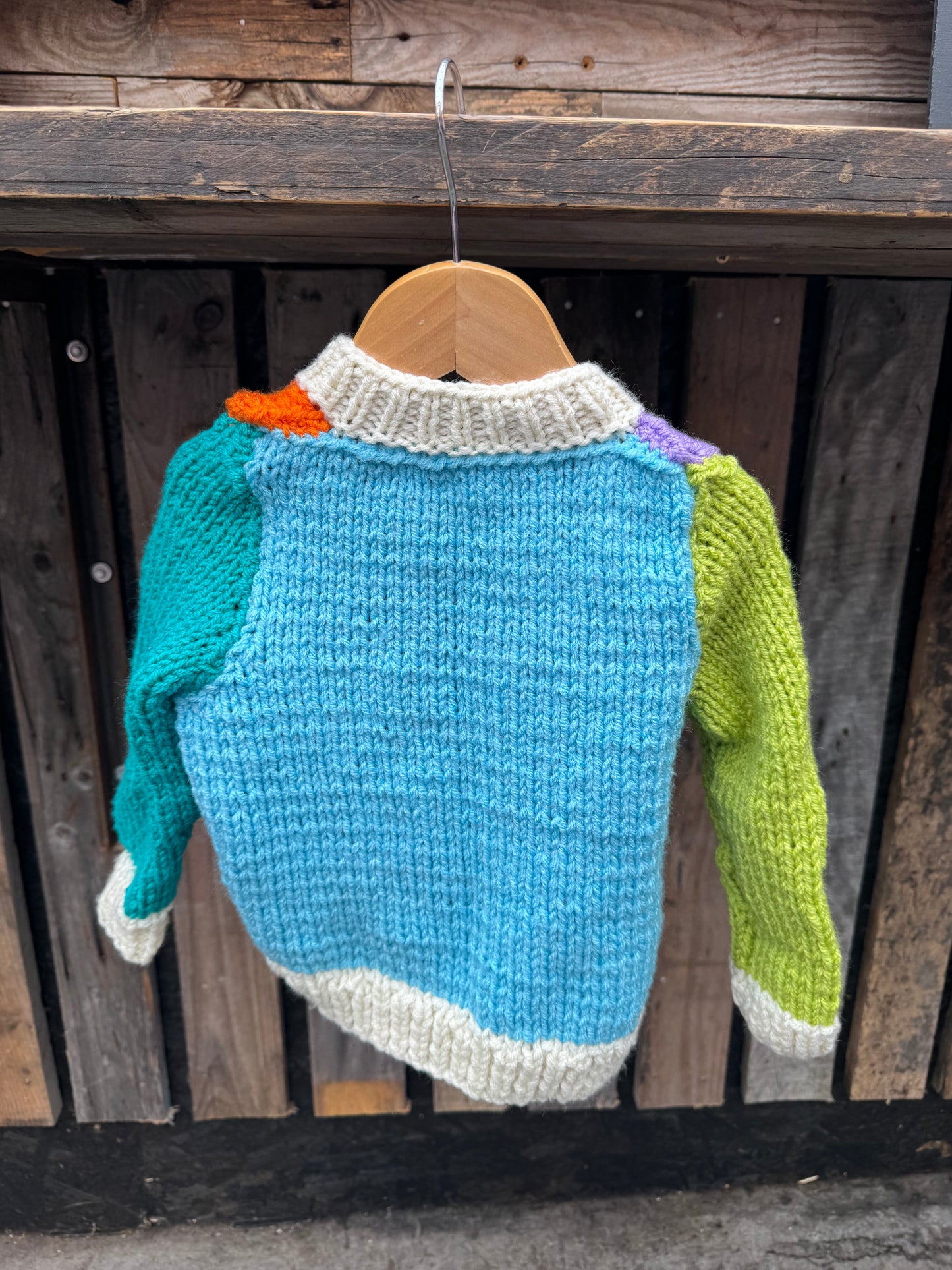Lime/Lilac/Teal colour-block chunky knit cardigan (2-3 years)
