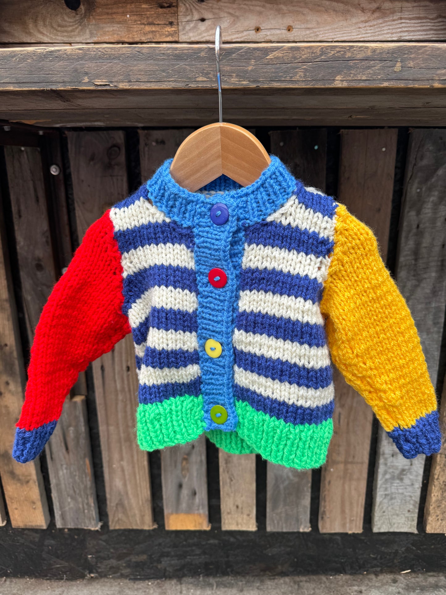 Stripey colour-block chunky knit cardigan (1-2 years)