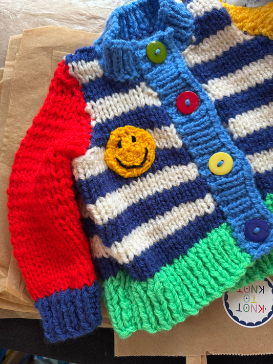 Pre-order 2 week wait - Stripey colour-block chunky knit cardigan (0-6 months)