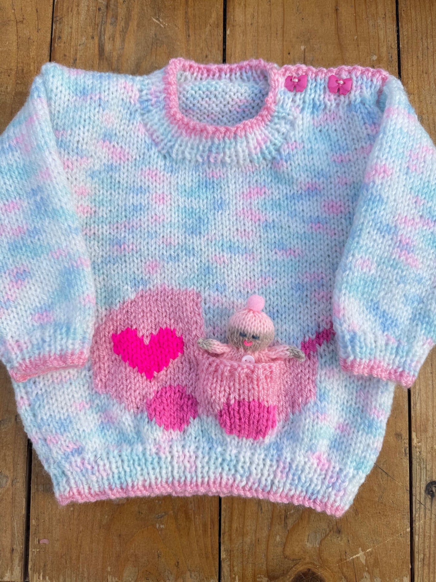 Pink pram intarsia logo Jumper (0-6 months)