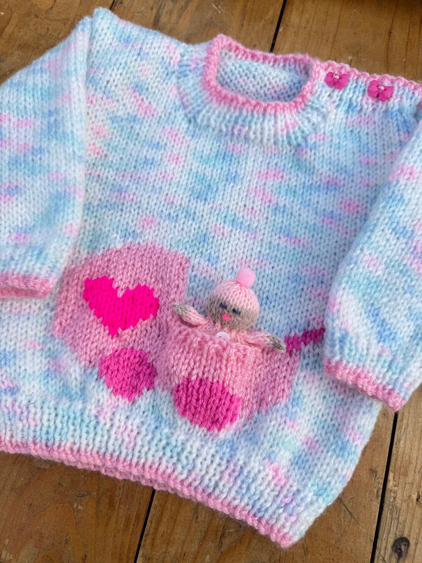 Pink pram intarsia logo Jumper (0-6 months)