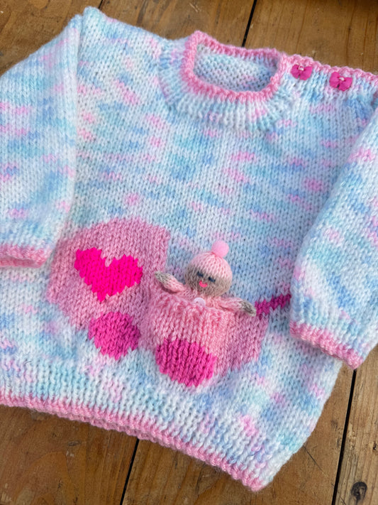 Pink pram intarsia logo Jumper (0-6 months)
