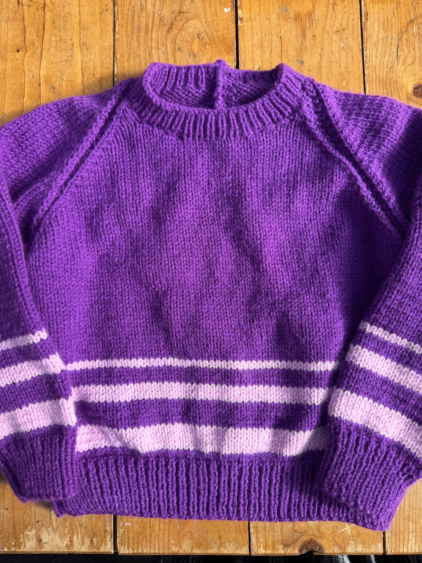 Purple hem stripe hand knit Jumper (3-4 years)