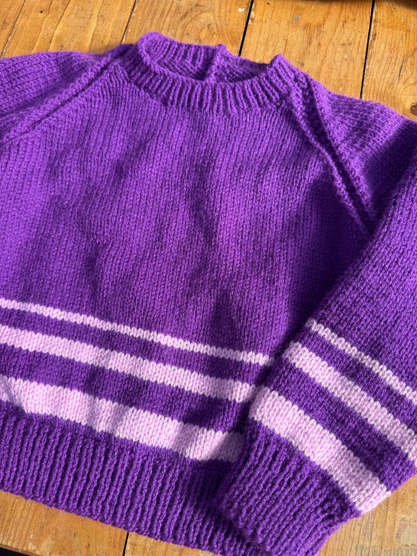 Purple hem stripe hand knit Jumper (3-4 years)