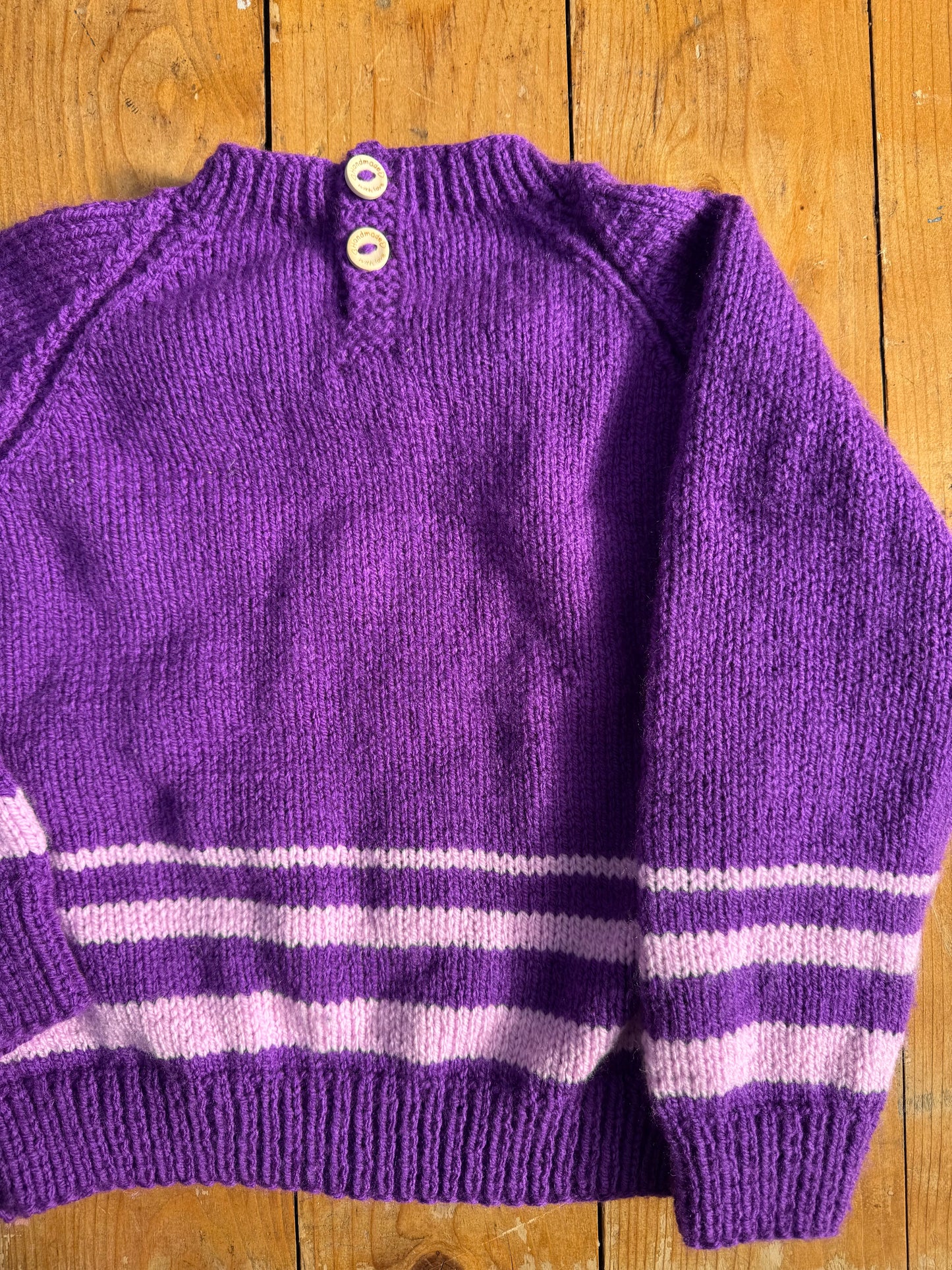 Purple hem stripe hand knit Jumper (3-4 years)